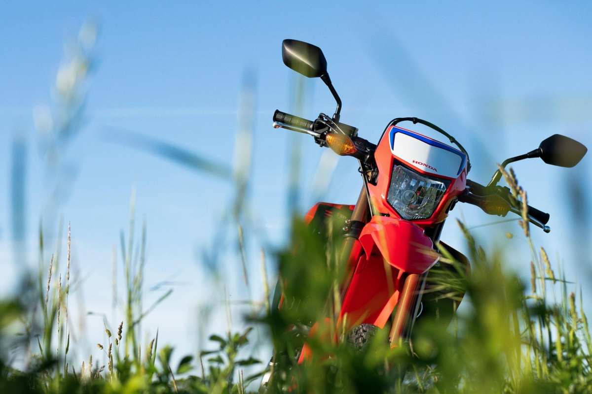 Una moto parcheggiata nell'erba